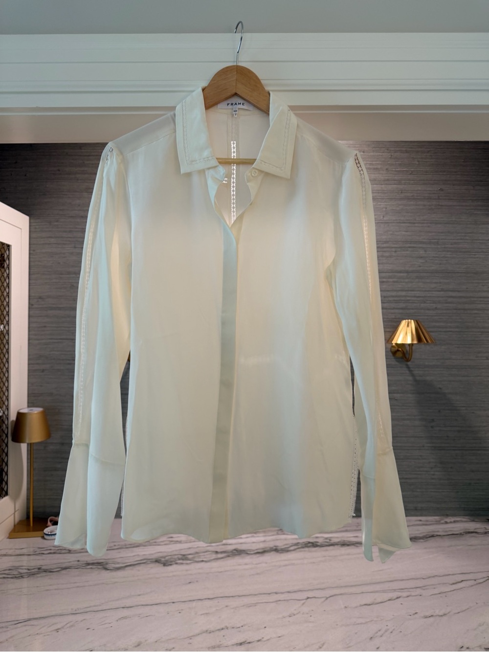 Frame Ivory Long-Sleeve Button-Down Silk Blouse